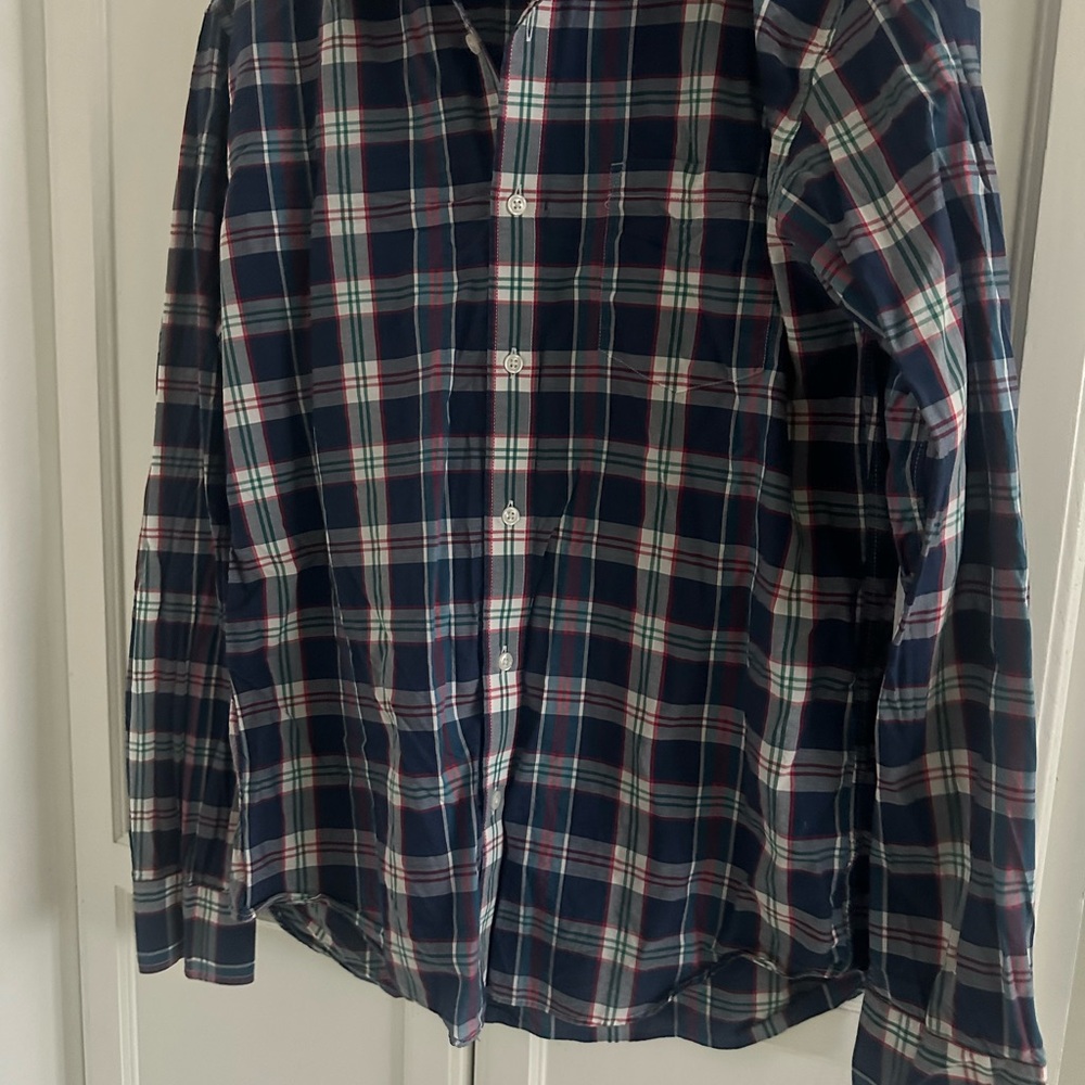 J. Crew Men's Navy and White Plaid Shirt